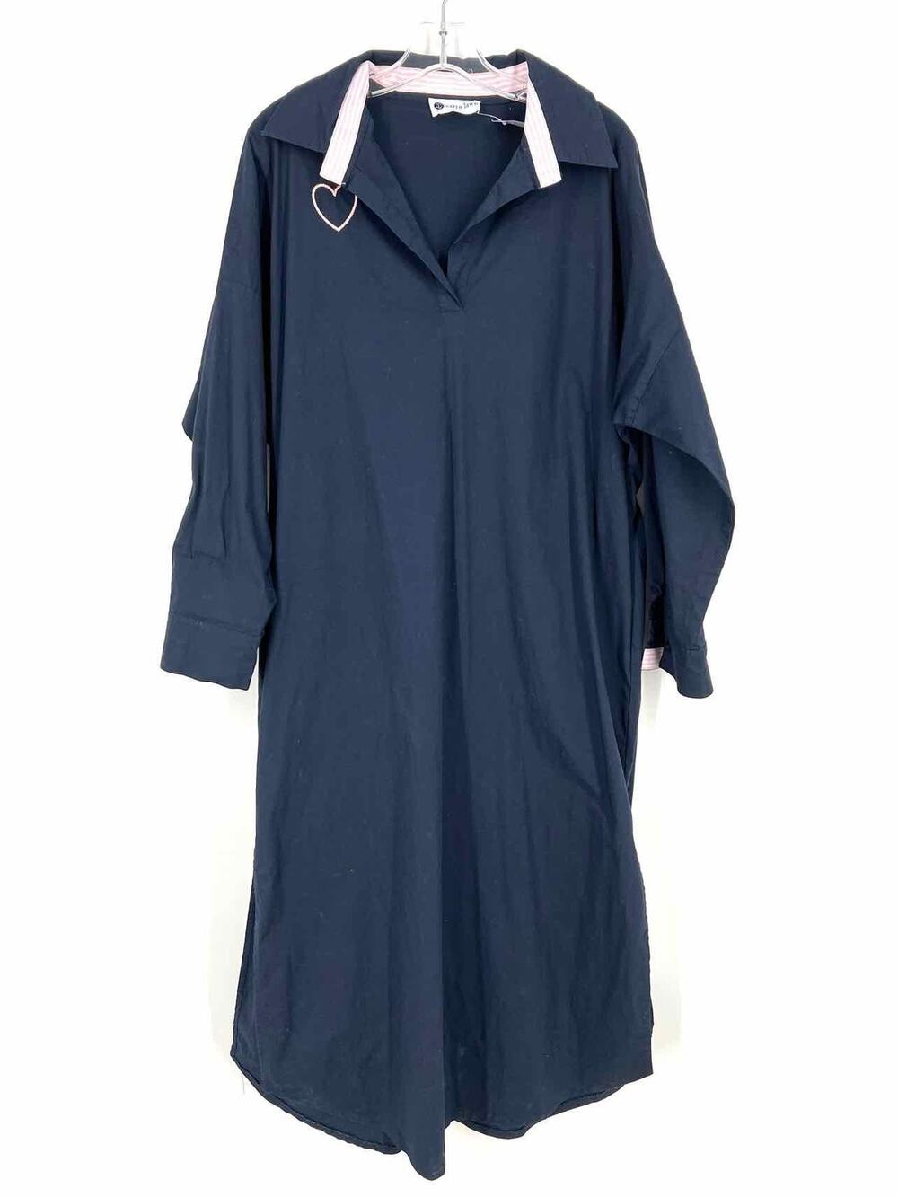 Caryn Lawn Size M ? Navy/Pink Johnny Collar Embroidered Designer Dress